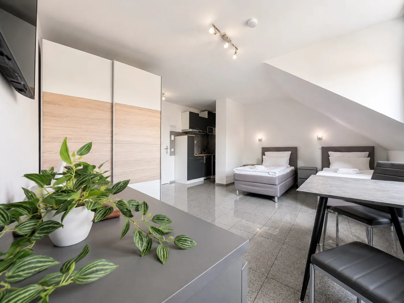 Studio-Apartment mit offenem Wohn- und Kochbereich — Lipp Apartments Köln-Holweide